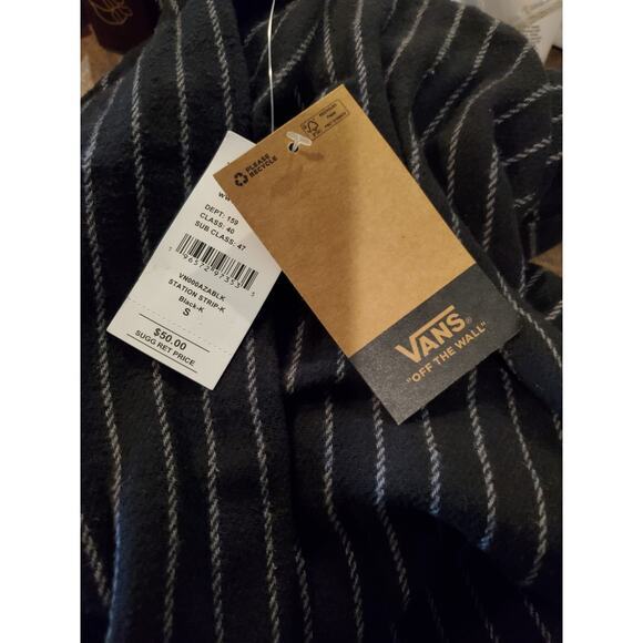 Vans Off The Wall Mens‎ Striped Shirt Sz S Button Long Sleeve Skater Black New - Picture 6 of 9